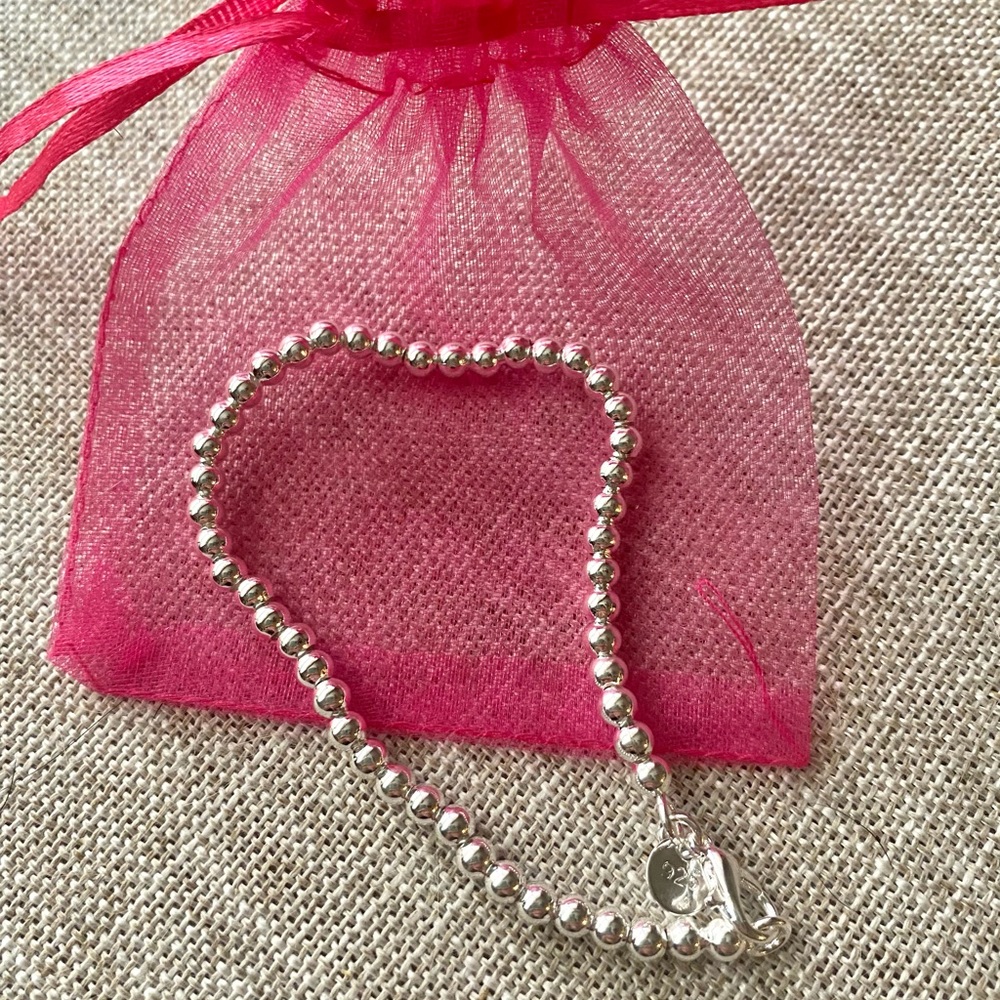 925 Sterling Silver Mini Beaded Ball Link Chain Bracelet • NEW